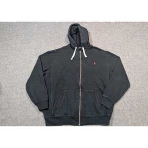 Polo Ralph Lauren Hoodie Men's Black 2XLT Tall Full Zip Sweatshirt Red Pony Logo